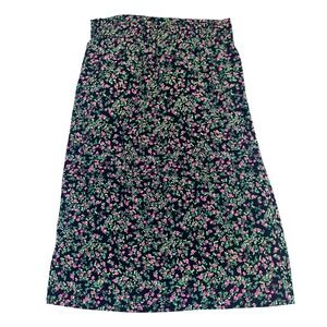 VERO‎ MODA Womens Floral Slit Calf Skirt Maxi Black Pink Green Size L